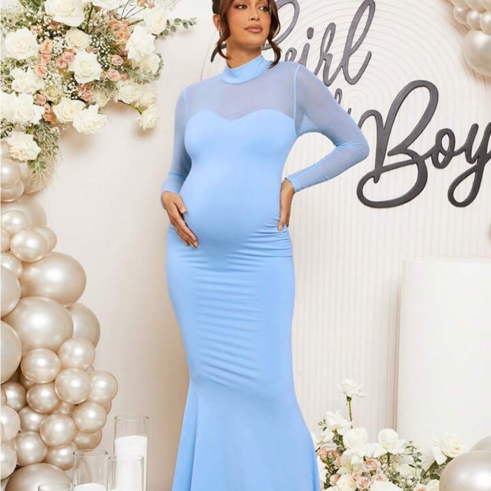 Elegant Blue Maternity Dress